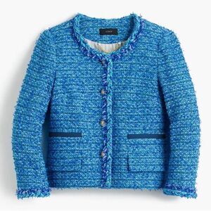 NWOT J. Crew Collections Blue English Tweed Fringe Lady Jacket Size 0